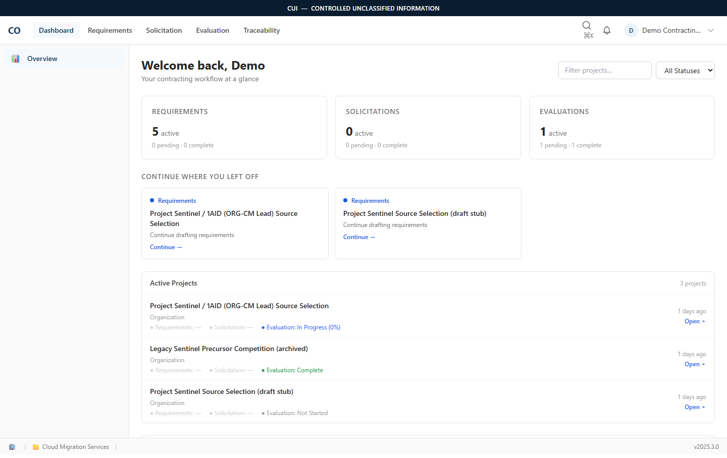 Contract Officer Solutions — Home Dashboard
