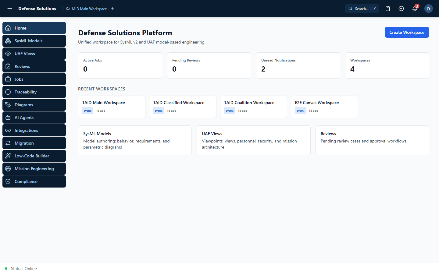 Defense Solutions — Home Dashboard