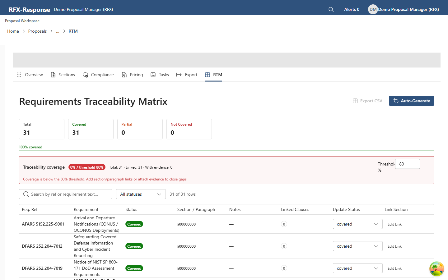 RFX Response — Requirements Traceability Matrix